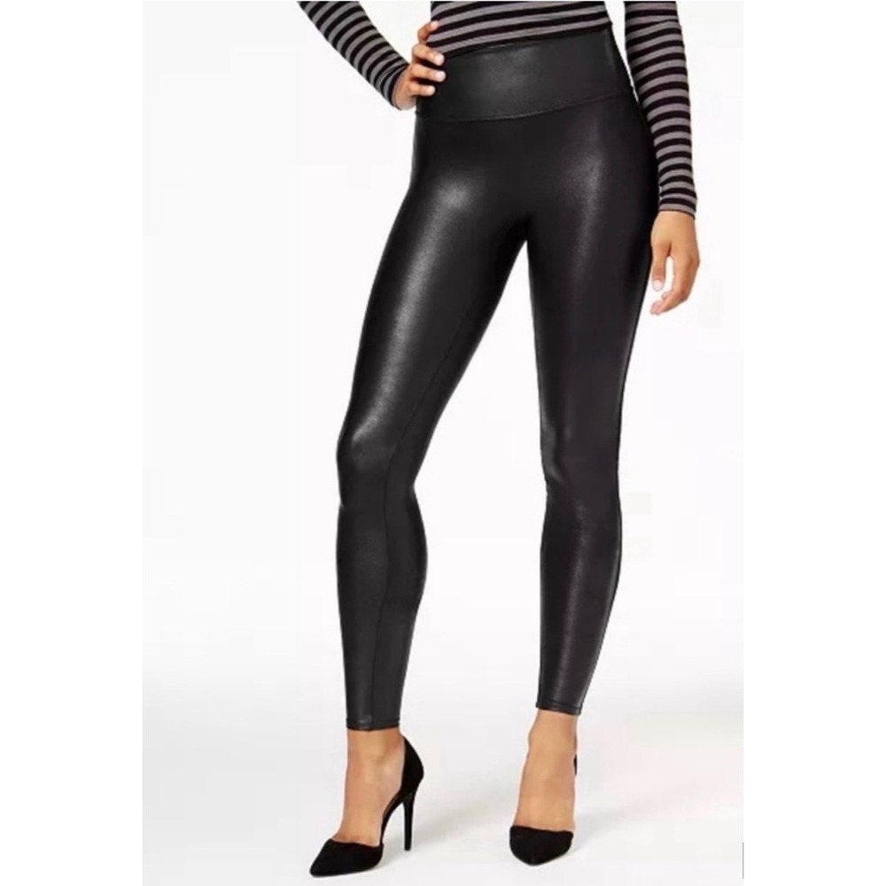 SPANX Womens Black High-Waist Faux Leather Leggings‎ Size Large